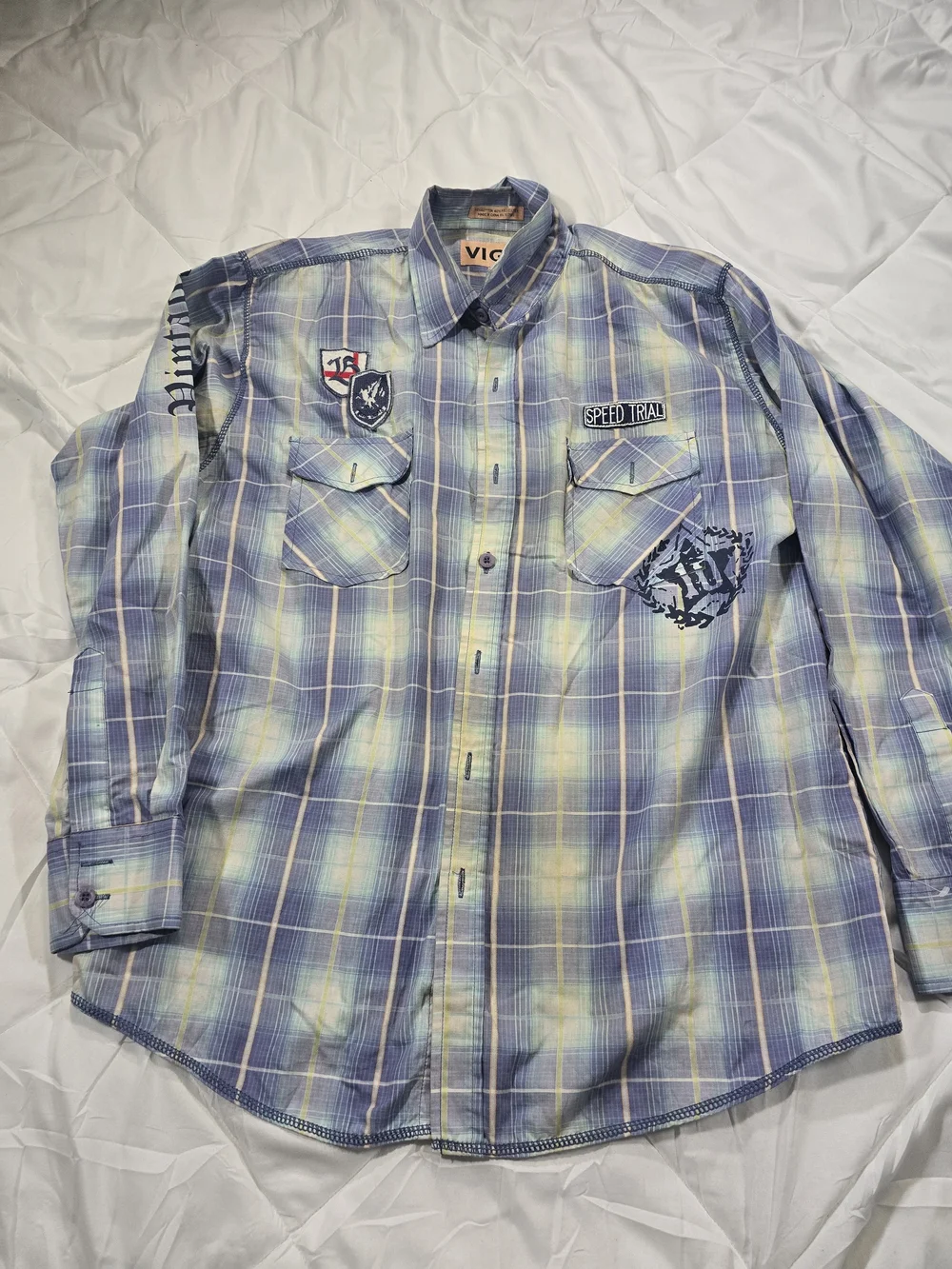 Vintage Heroic Rescue Blue Plaid Men’s Shirt Size Medium